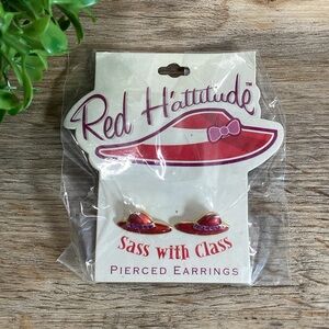 New Red Hat Society Pierced Earrings